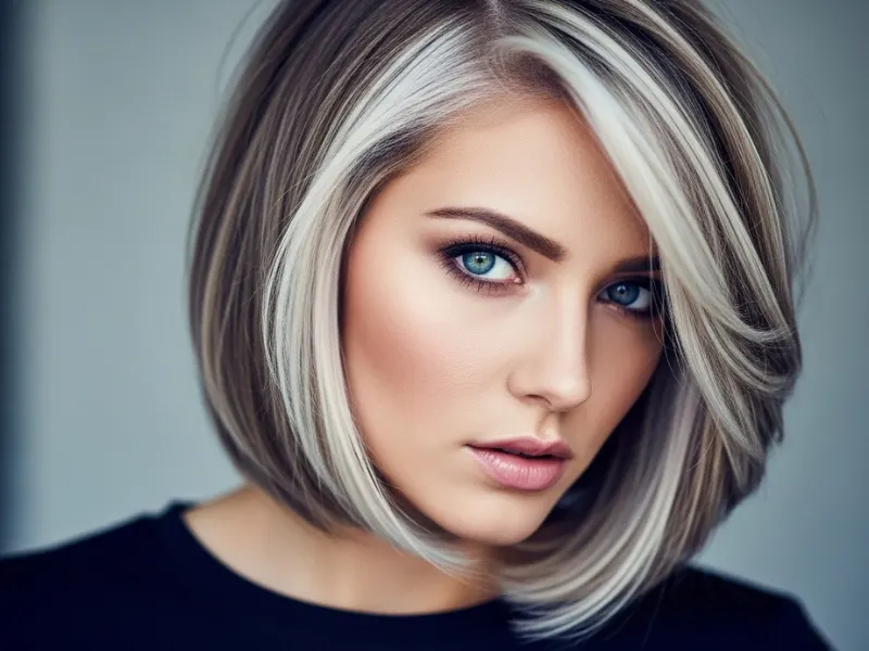 Ash brown hair with platinum blonde highlights creating a cool, sophisticated look