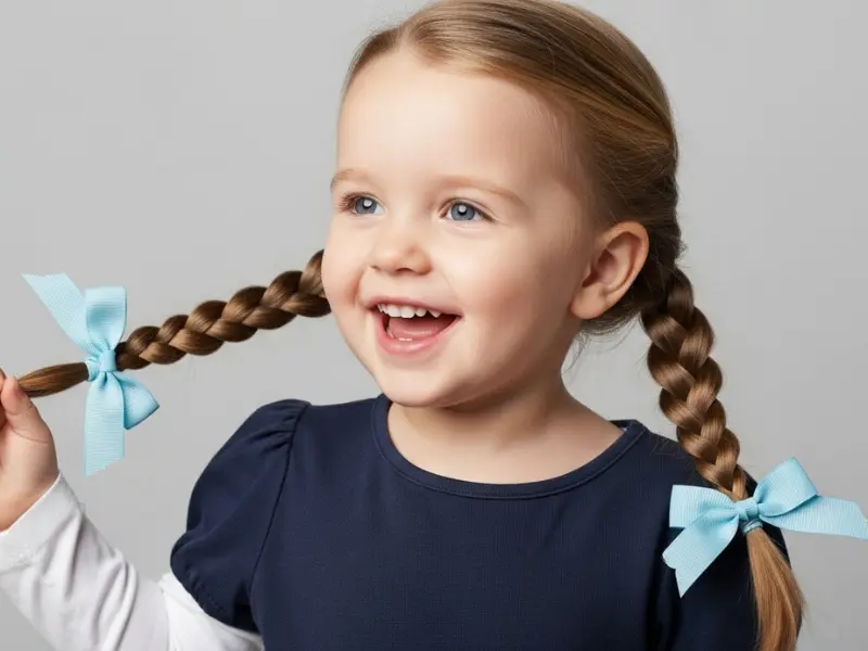 Little girl with a bow-tied braid