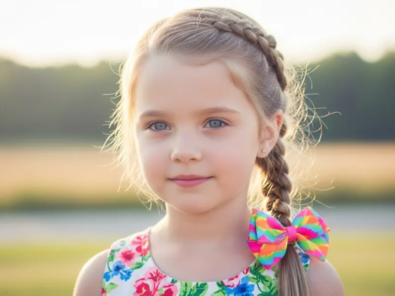 Little girl with a braided hairstyle and bow accent