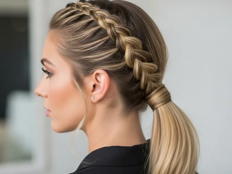 Braided ponytail hairstyle for women.