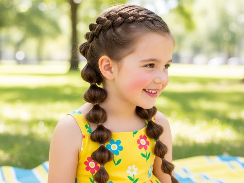 Little girl with a bubble braid hairstyle
