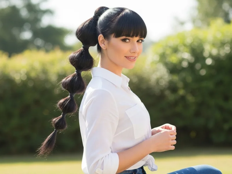 Bubble ponytail hairstyle for women.