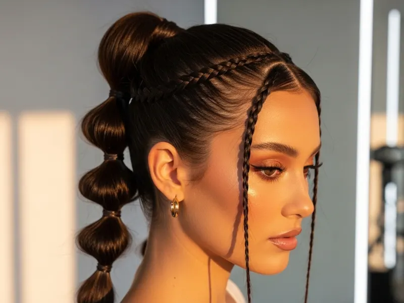 "Bubble ponytail with braids hairstyle for women
