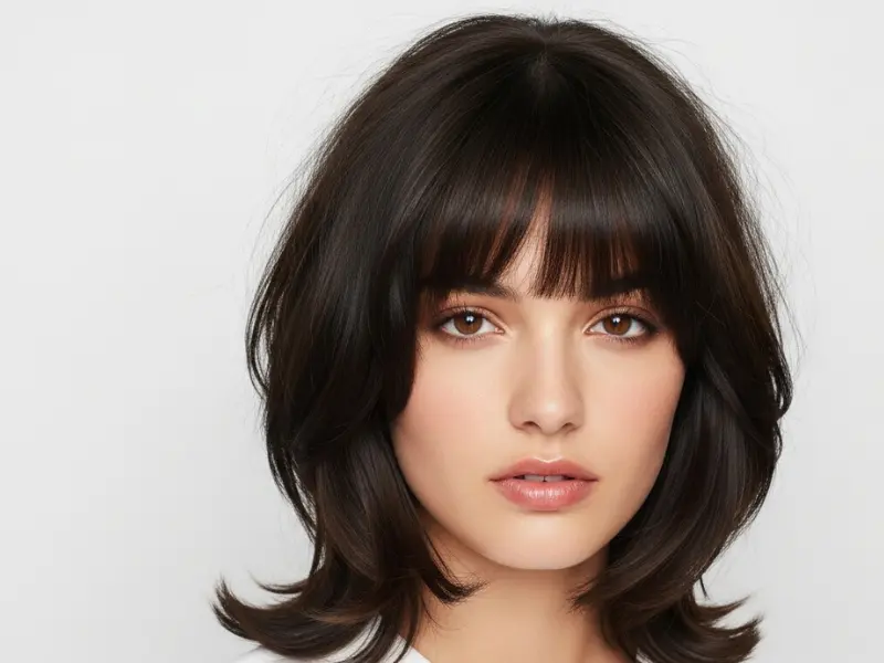 Butterfly haircut with side swept bangs