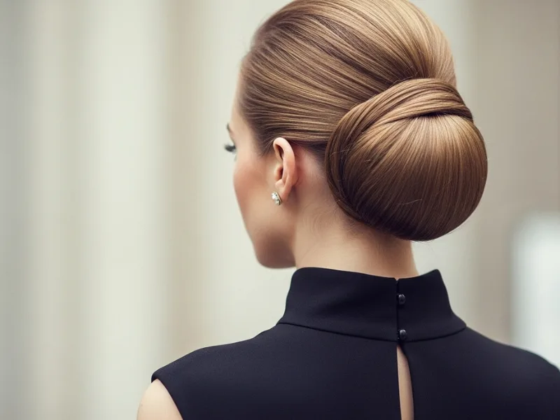 "Chic updo with tucked ends for women, elegant and refined."