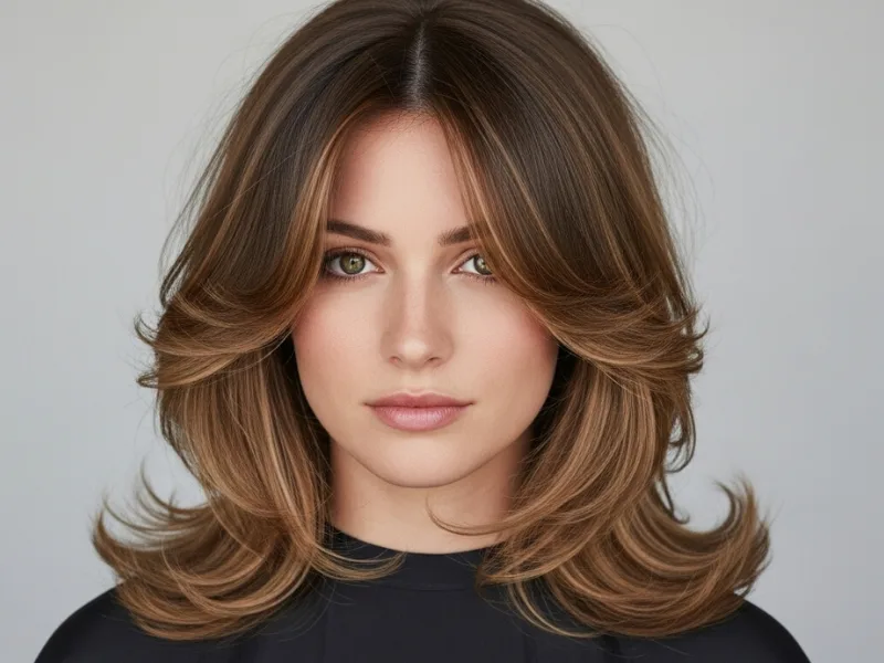 Classic butterfly haircut with soft layers and volume