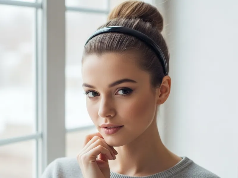 Classic French twist with a black headband