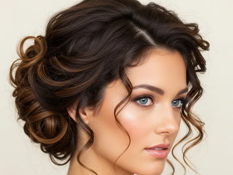 Curly French twist updo with elegant tendrils
