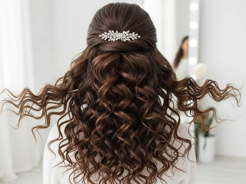 Half-up half-down curly hairstyle
