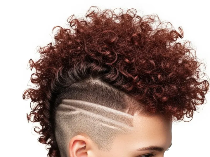 Bold curly mohawk with voluminous center curls