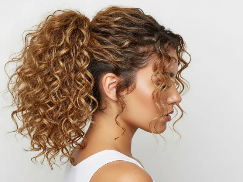 Curly ponytail hairstyle for women.
