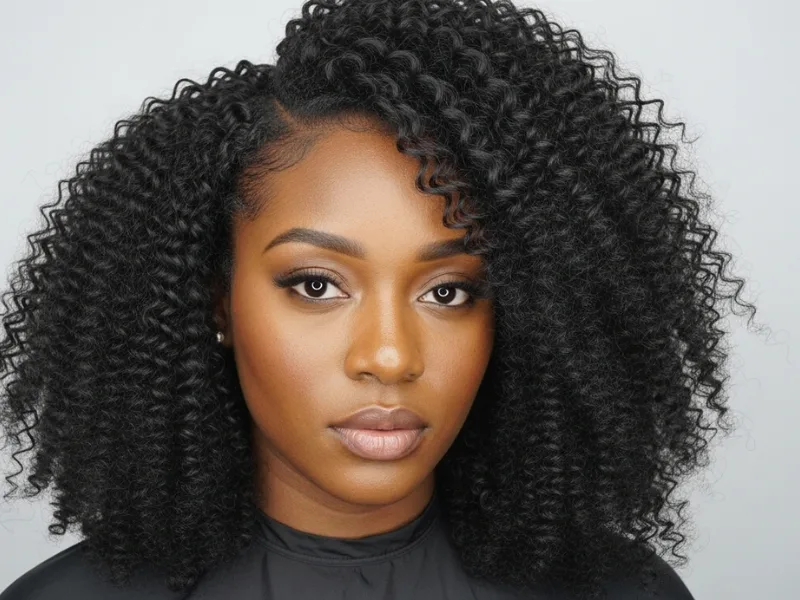 Black woman with curly side part hairstyle