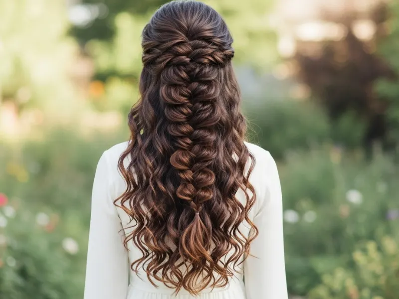 Curly waterfall braid cascading down.