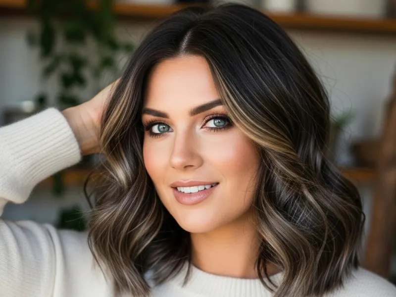 Dark ash blonde hair styled in soft waves, with rich tones and subtle highlights.