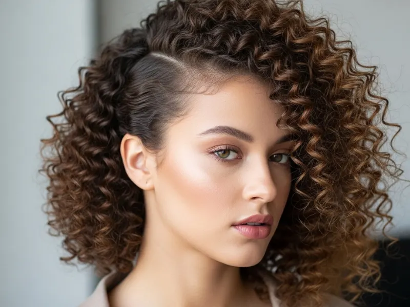 Defined curls with a deep side part