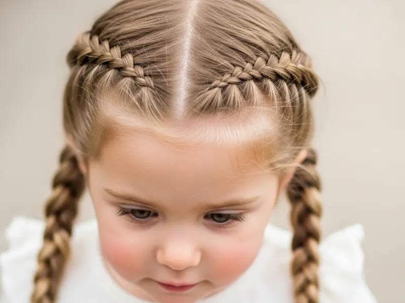Little girl with double French braid pigtails