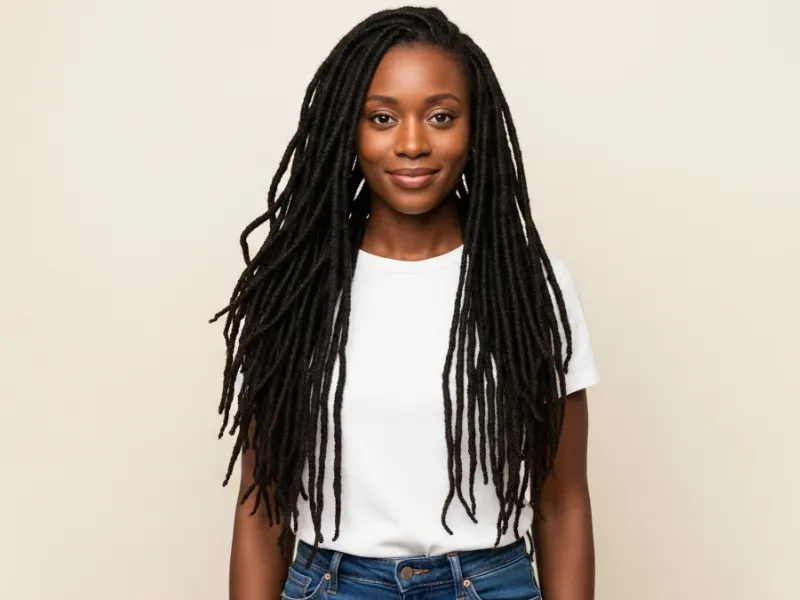 Black woman with long dreadlocks hairstyle