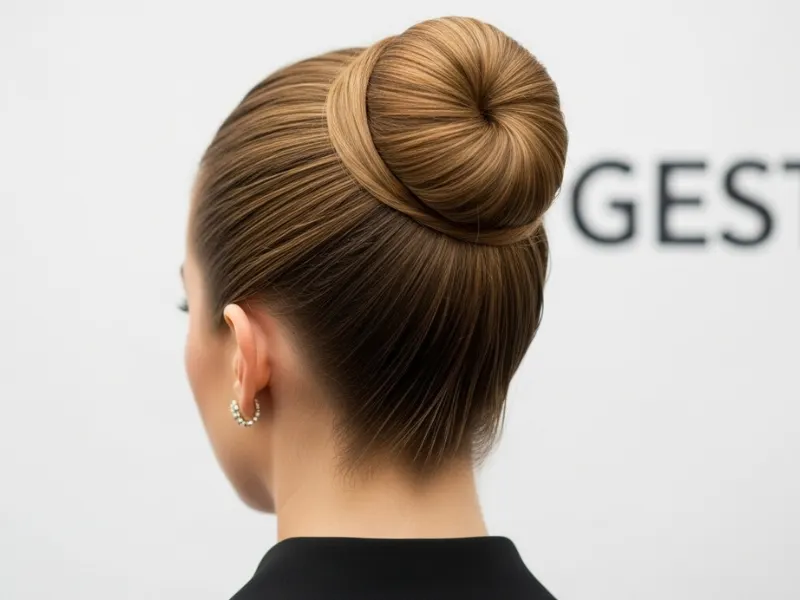 "Elegant top knot hairstyle for women, polished and chic."