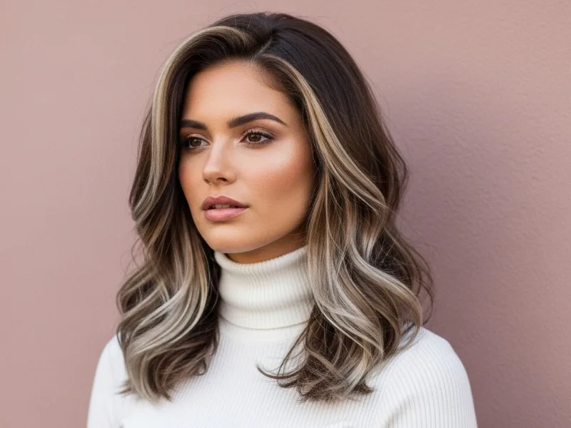 Espresso brown hair with cool blonde highlights for a dramatic, edgy effect
