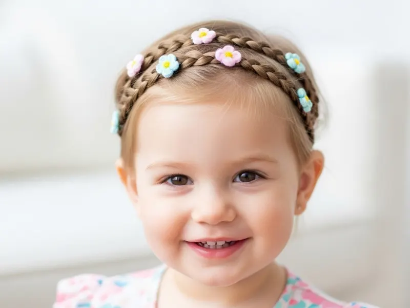 Toddler with a flower braid headband