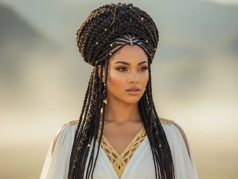 Goddess braids hairstyle for 4C hair.