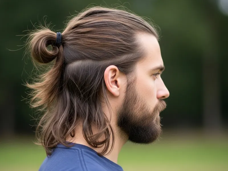 Man with half up half down hairstyle