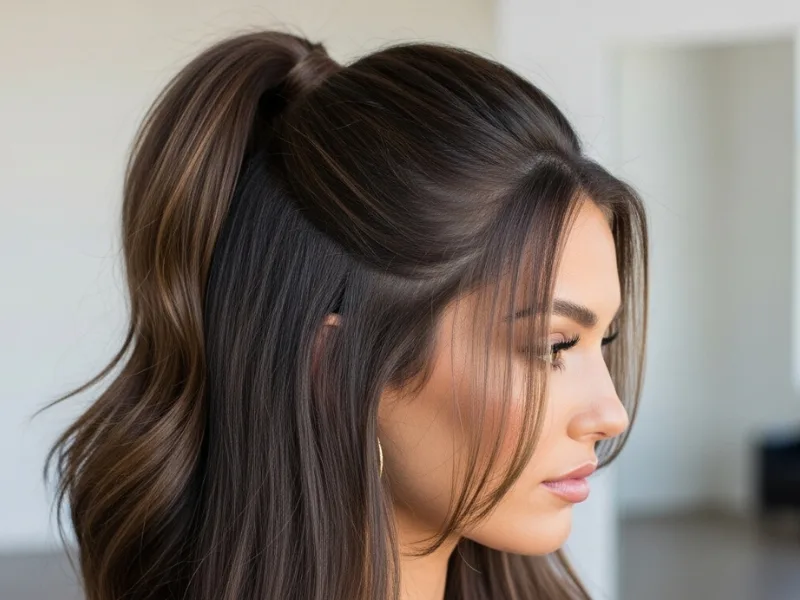 Half-up ponytail hairstyle for women.