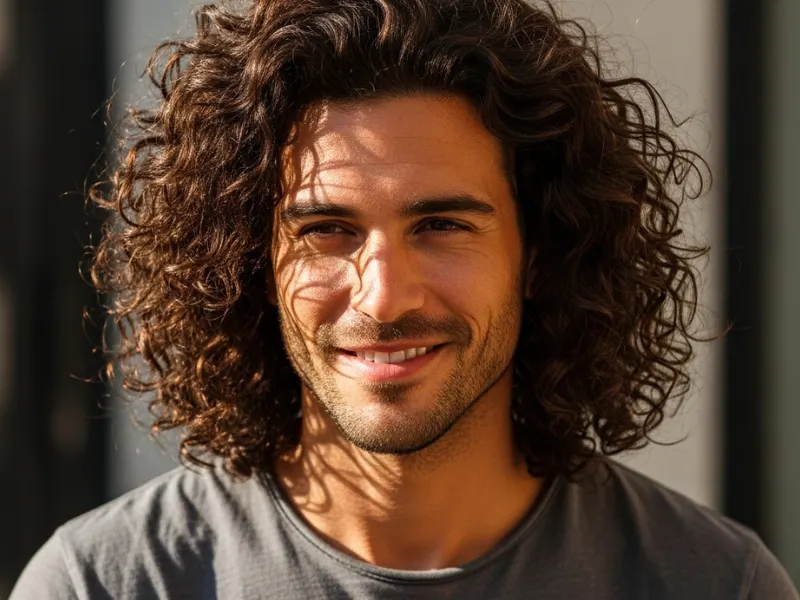 Man with long curly hair