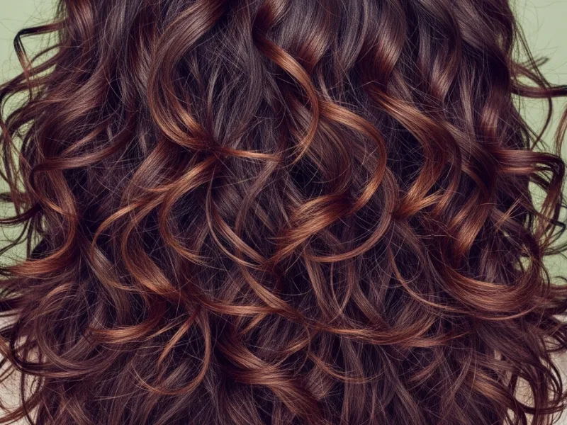 Long layered curly hairstyle with bouncy curls.