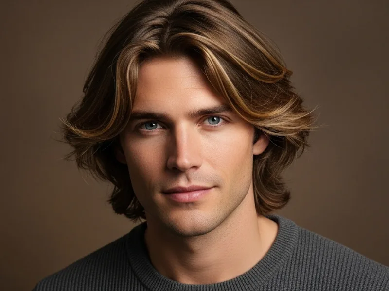 Man with long layered hairstyle