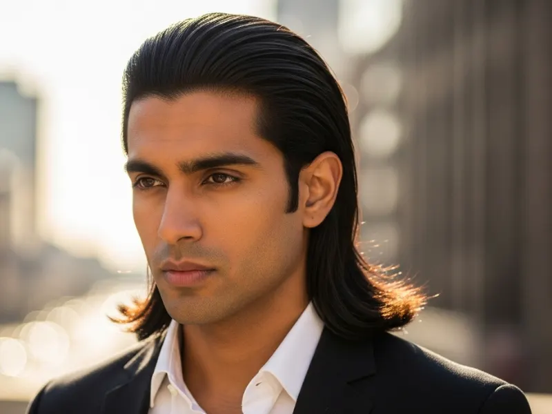 Man with long sleek and straight hair
