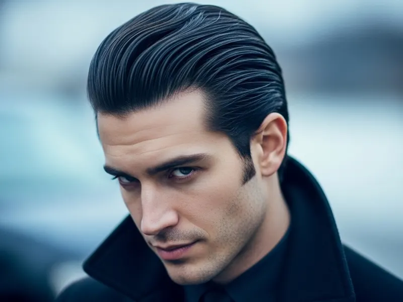 Man with long slicked-back hair styled with gel