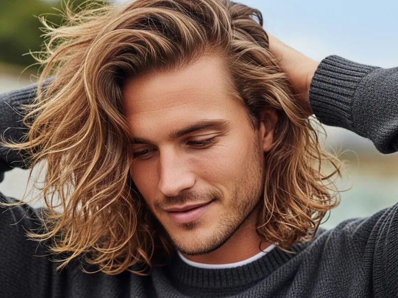 Man with long hair styled in loose waves