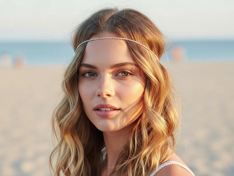 Loose waves with a metallic headband