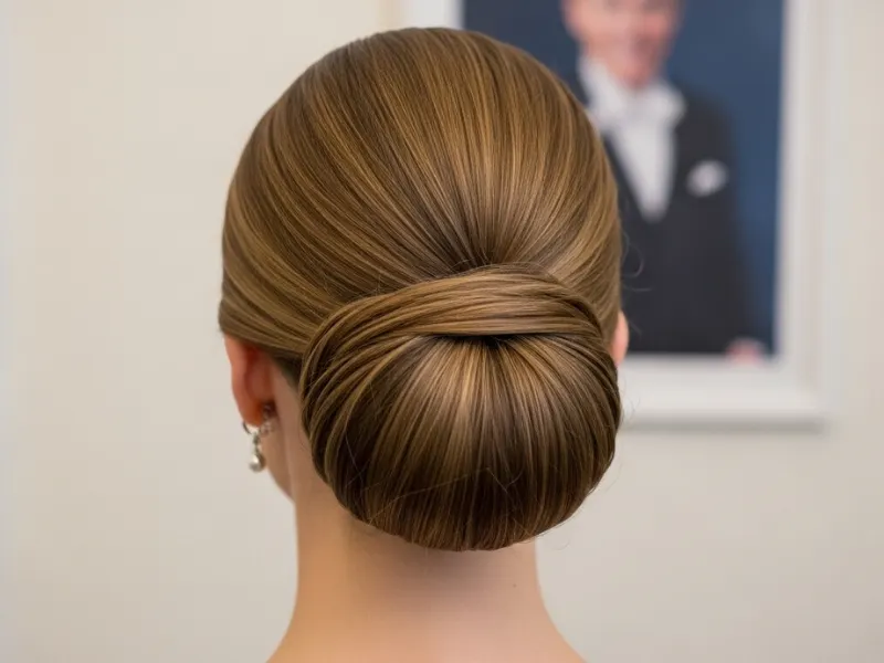 Low chignon updo for women, polished and elegant.