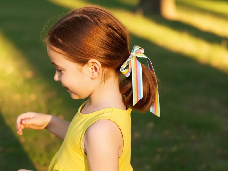 Little girl with a low ponytail and ribbon hairstyle