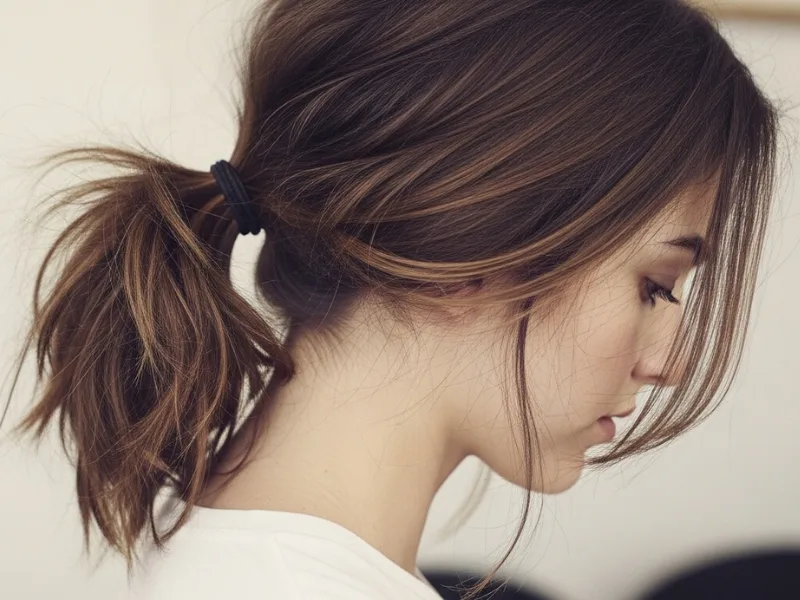 Low textured ponytail hairstyle for women