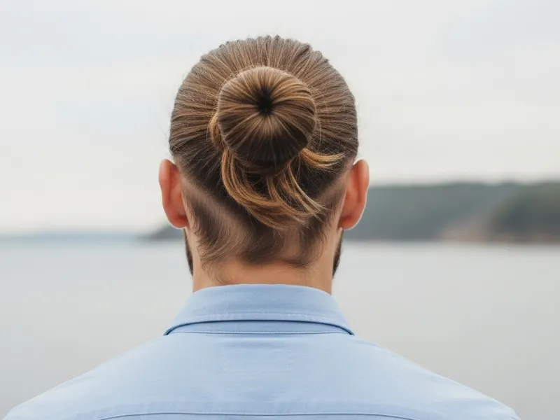 Man with a neat man bun hairstyle