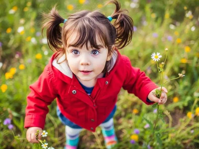 Little girl with messy pigtails hairstyle.