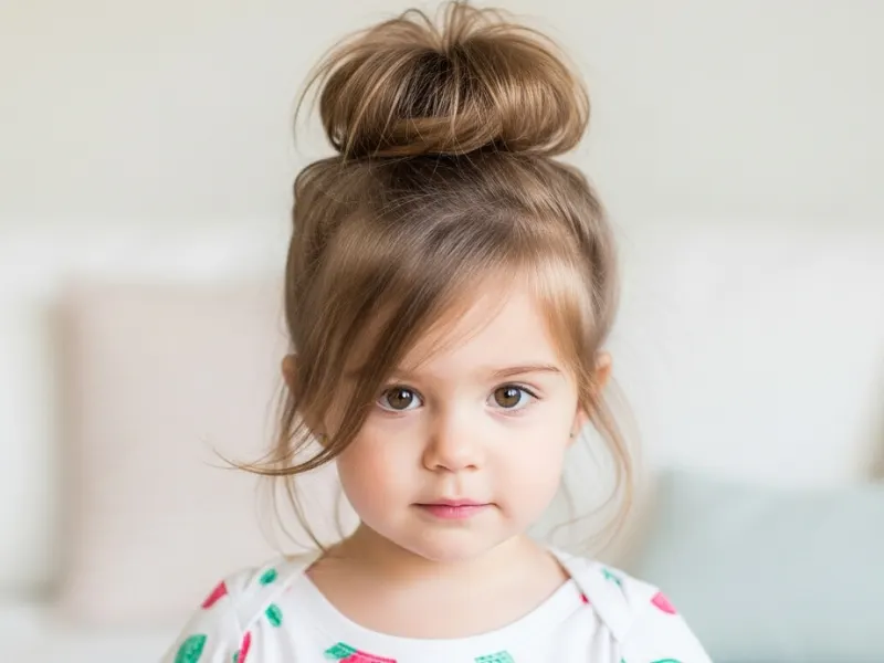 Young girl with a messy top knot hairstyle