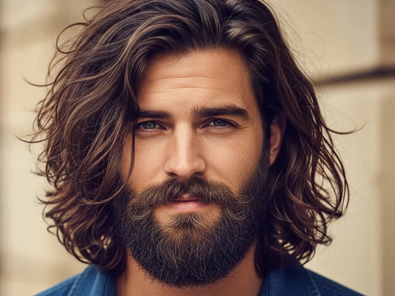 Man with messy waves and beard
