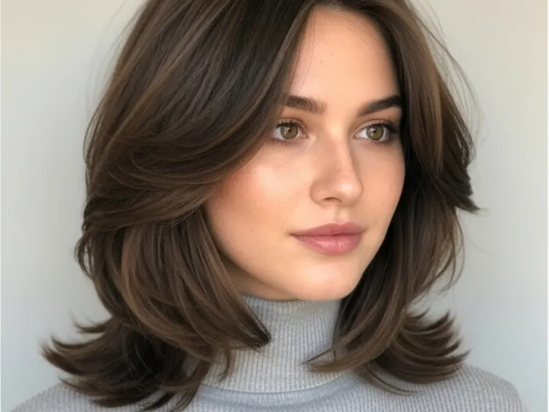 Mid-length butterfly haircut with layered volume