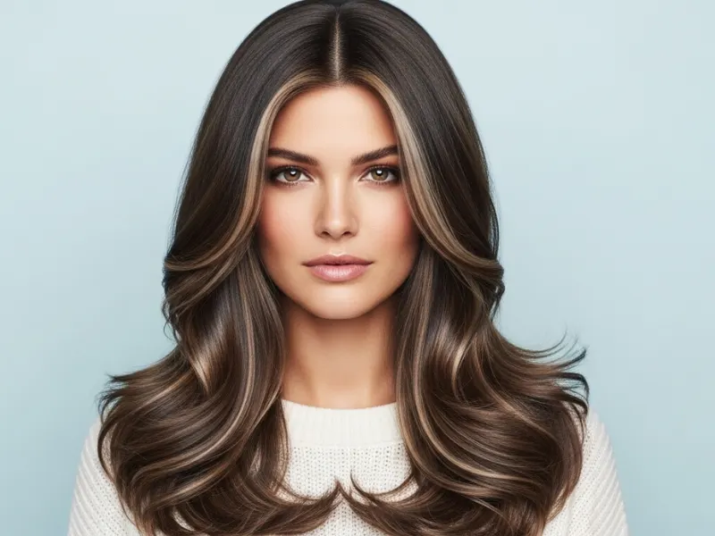 Mocha brown hair with ash blonde highlights creating a cool, chic contrast