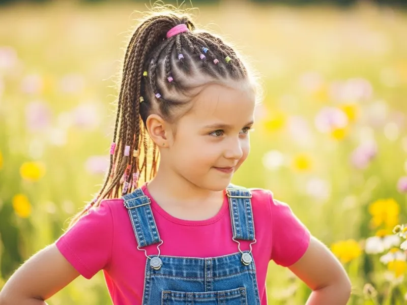 Little girl with a ponytail and braided accents hairstyle