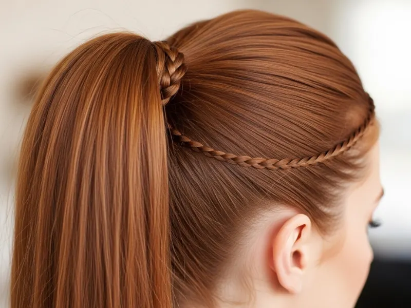 Ponytail with a hidden braid hairstyle for women