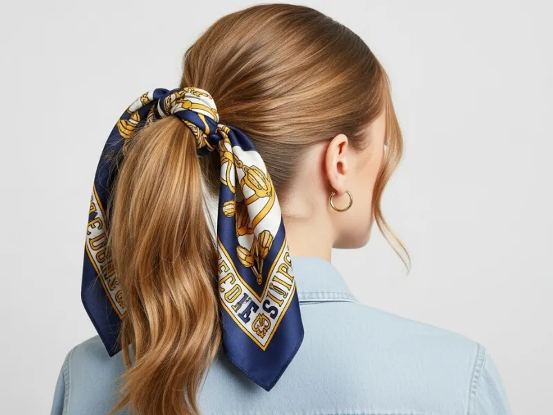 Ponytail with a scarf hairstyle for women