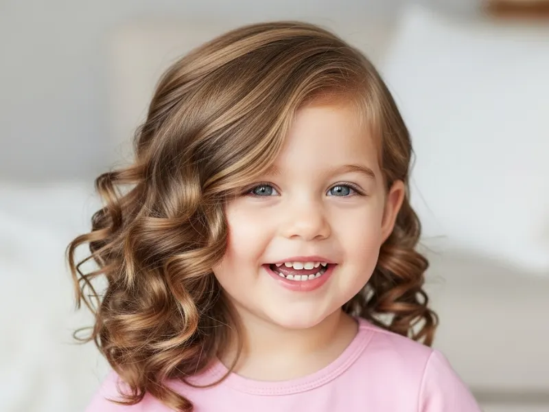 Young girl with side-swept curly hair