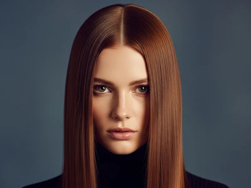 "Sleek straight hair for women, glossy and refined."