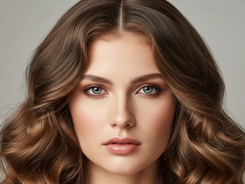 "Soft curls with a middle part for women, voluminous and elegant."