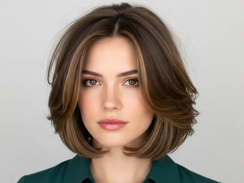 Soft layered bob haircut for women with volume and movement.